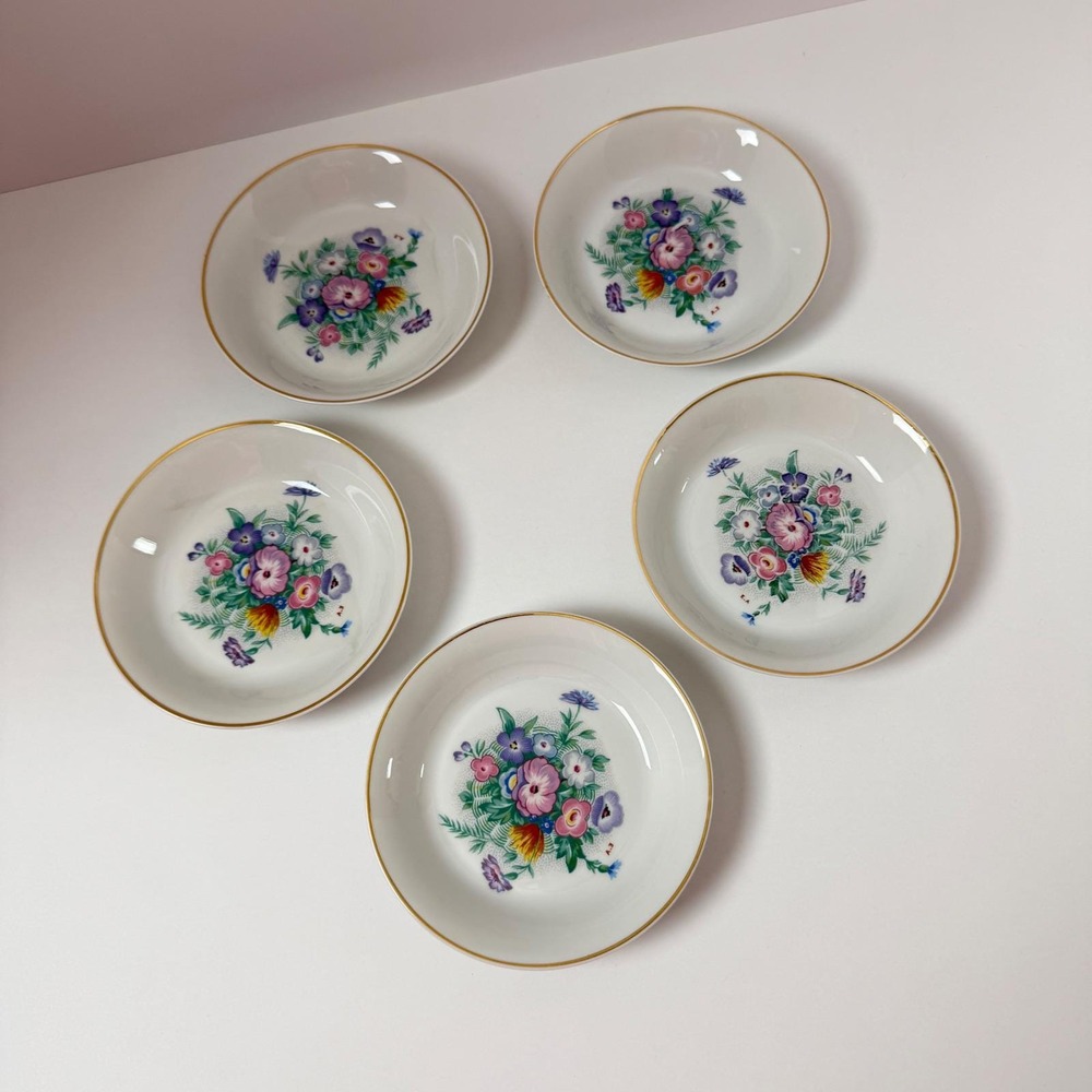 Antique Ch Field Haviland Limoges Berry Bowls Set 5 Floral Gold Trim France